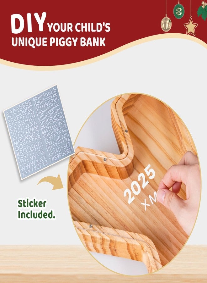 Bemaystar Letter Piggy Bank for Kids-Kids Piggy Bank for Boys Girls, 9 Inch Wooden Coin Bank Money Bank (C, 9 inch) - Image 4